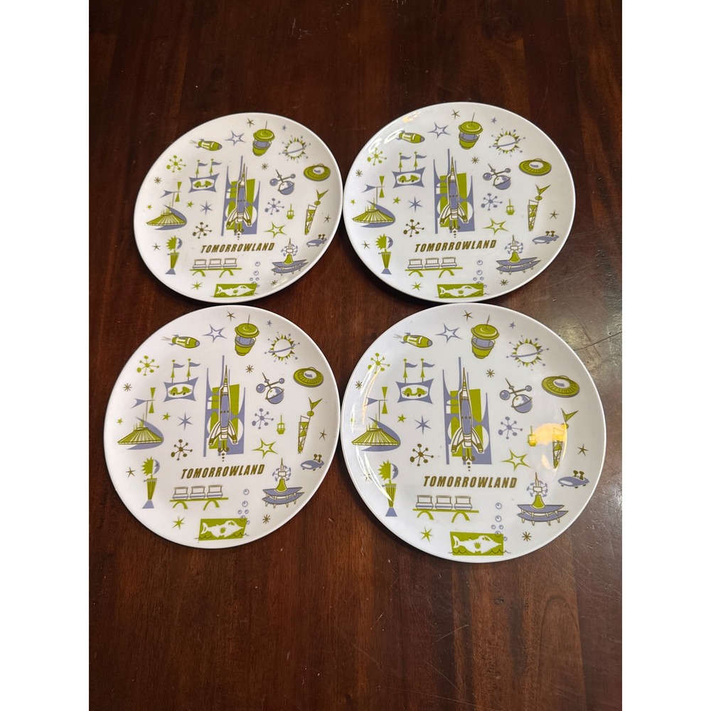 Disney Parks Plates Tomorrowland Atomic Retro Set of 4 Melamine 8" Disneyland